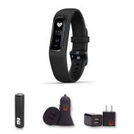 E Zee Electronics Garmin vivosmart 4 - (Black/Large) Activity and Fitness Tracker w/Pulse Ox and Heart Rate Monitor Bundle with PowerBank + USB Car Charger + USB Wall Charger (4 Items)