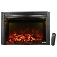 E-Flame USA e-Flame USA Quebec Electric Fireplace Stove Insert (Matte Black) - 27-inches Wide, Curved with Remote Control, and Features Heater and Fan Settings with Realistic Brightly Burning
