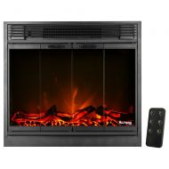 E-Flame USA e-Flame USA Montreal LED Electric Fireplace Stove Insert with Remote Control 26-inches Wide (Matte Black) Featuring Heater and Fan Settings with Realistic and Brightly Burning Fire