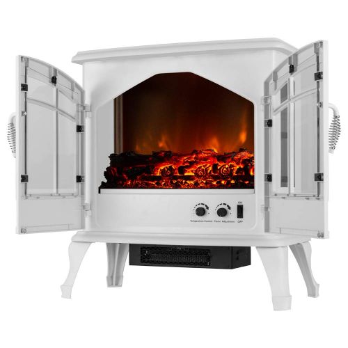  E-Flame USA e-Flame USA Jasper Portable Electric Fireplace Stove (Winter White) - This 23-inch Tall Freestanding Fireplace Features Heater and Fan Settings with Realistic and Brightly Burning