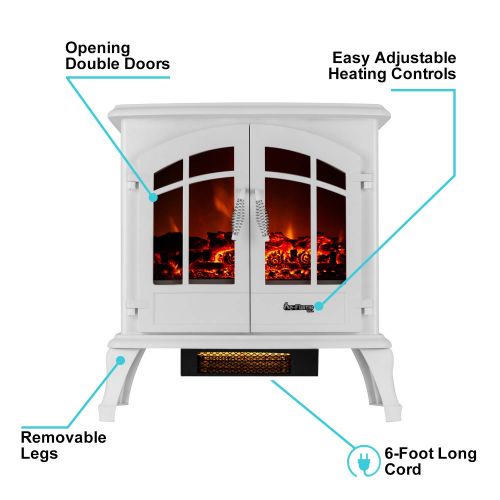  E-Flame USA e-Flame USA Jasper Portable Electric Fireplace Stove (Winter White) - This 23-inch Tall Freestanding Fireplace Features Heater and Fan Settings with Realistic and Brightly Burning