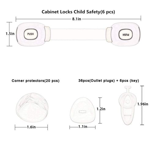  E-LOFTY Baby Proofing,62 Pack Cabinet Locks Child Safety- 6 Baby Safety Cabinet Locks,36 Outlet Plugs +6...