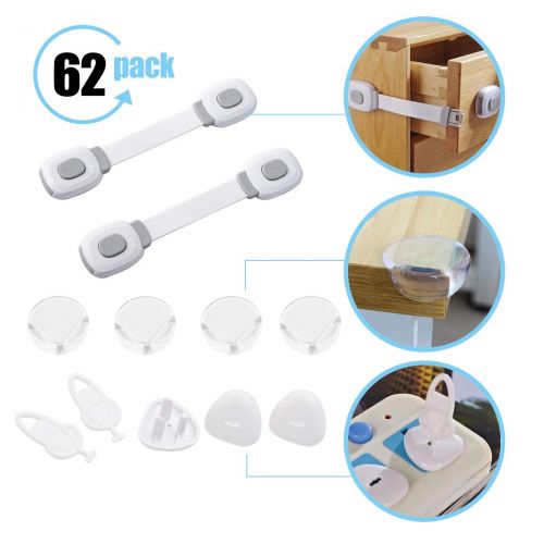  E-LOFTY Baby Proofing,62 Pack Cabinet Locks Child Safety- 6 Baby Safety Cabinet Locks,36 Outlet Plugs +6...