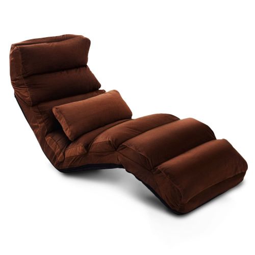  E-More Home Adjustable Folding Lazy Floor Sofa Chair Stylish Couch Beds Lounge Chair with Pillow, Coffee