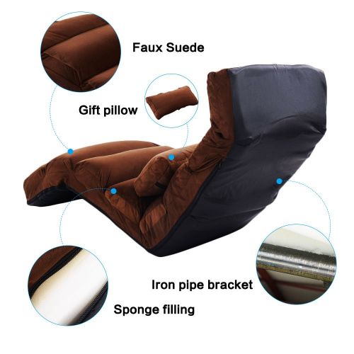  E-More Home Adjustable Folding Lazy Floor Sofa Chair Stylish Couch Beds Lounge Chair with Pillow, Coffee