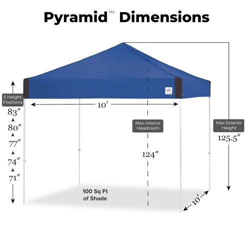  E-Z UP PR3WH10RB Pyramid Shelter, 10 by 10, Royal Blue | Cathedral Ceiling for Increased Headroom | Portable Instant Canopy Popup Tent