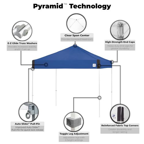  E-Z UP PR3WH10RB Pyramid Shelter, 10 by 10, Royal Blue | Cathedral Ceiling for Increased Headroom | Portable Instant Canopy Popup Tent