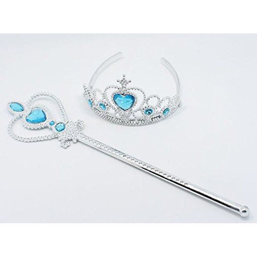  E-supao e-supao Princess Elsa Dress up Snow Queen Costume Disney 4 Pieces Crown Wig Wand Gloves