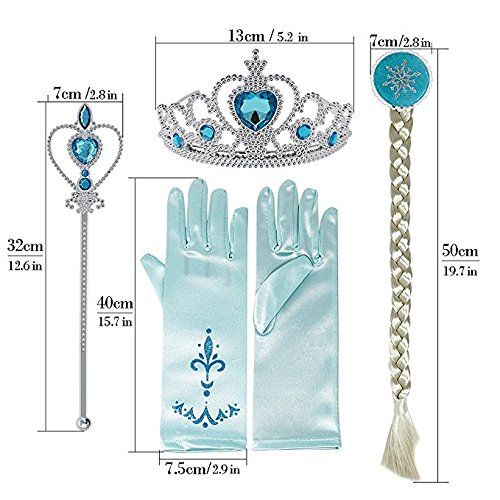  E-supao e-supao Princess Elsa Dress up Snow Queen Costume Disney 4 Pieces Crown Wig Wand Gloves