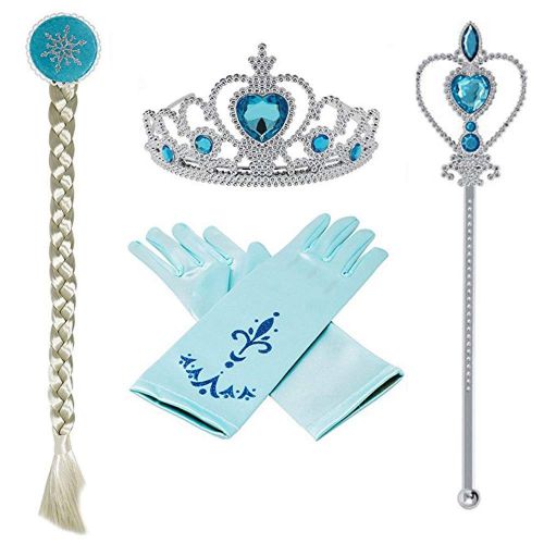  E-supao e-supao Princess Elsa Dress up Snow Queen Costume Disney 4 Pieces Crown Wig Wand Gloves