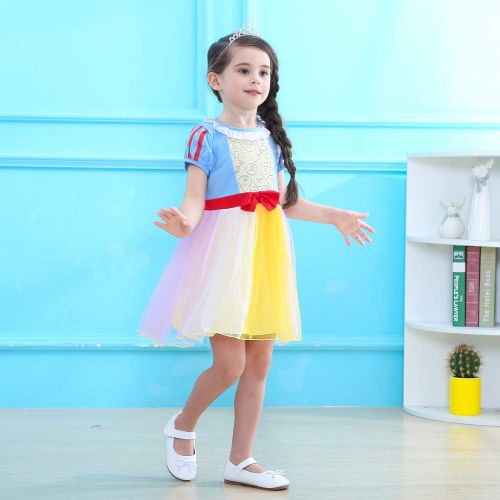  E-super Snow Queen Elsa Princess Girls Short/Long Sleeve Tutu Dress Costume with/No Cape