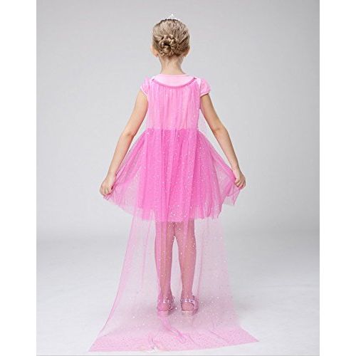  E-super Snow Queen Elsa Princess Girls Short/Long Sleeve Tutu Dress Costume with/No Cape