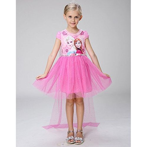  E-super Snow Queen Elsa Princess Girls Short/Long Sleeve Tutu Dress Costume with/No Cape