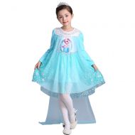 E-super Snow Queen Elsa Princess Girls Short/Long Sleeve Tutu Dress Costume with/No Cape