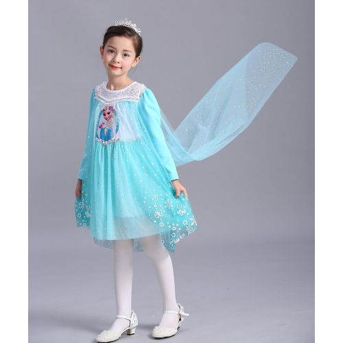  E-super Snow Queen Elsa Princess Girls Short/Long Sleeve Tutu Dress Costume with/No Cape