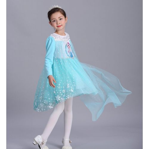  E-super Snow Queen Elsa Princess Girls Short/Long Sleeve Tutu Dress Costume with/No Cape