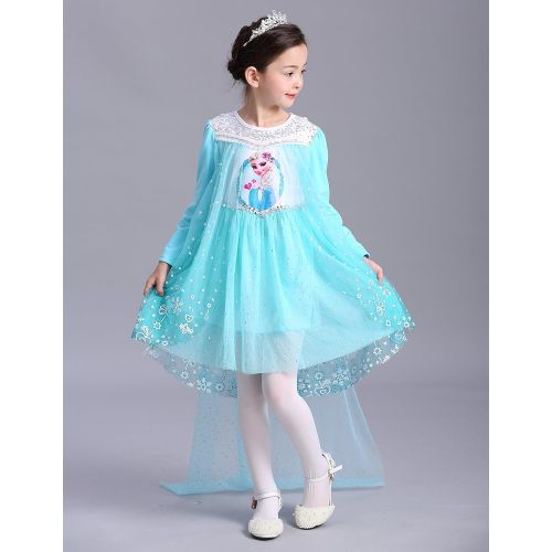  E-super Snow Queen Elsa Princess Girls Short/Long Sleeve Tutu Dress Costume with/No Cape