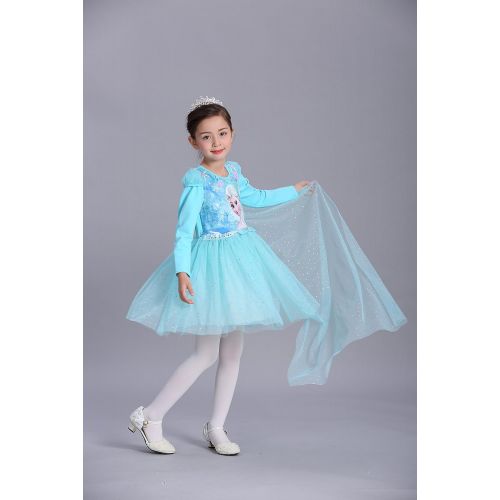  E-super Snow Queen Elsa Princess Girls Short/Long Sleeve Tutu Dress Costume with/No Cape