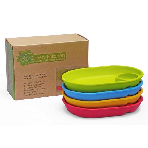  Green Kitchen Divided Kids Plates - Sectioned Bamboo Dishes From E4U - 4 Piece Set of Eco Friendly Wooden Snack Plates - Unbreakable Dishes for Kids and Spill Proof Fun Toddler Pla