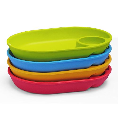  Green Kitchen Divided Kids Plates - Sectioned Bamboo Dishes From E4U - 4 Piece Set of Eco Friendly Wooden Snack Plates - Unbreakable Dishes for Kids and Spill Proof Fun Toddler Pla