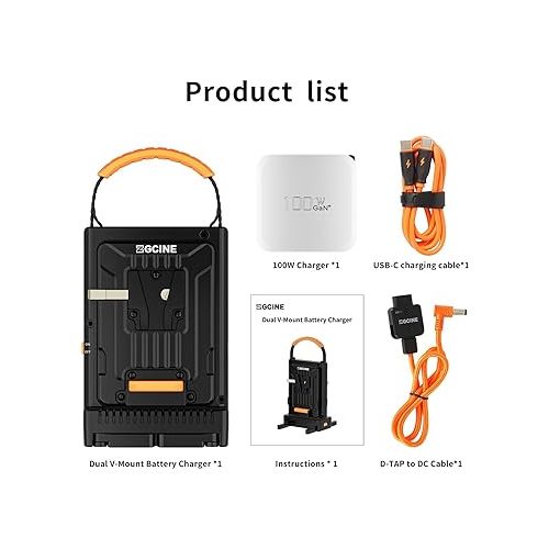  ZGCINE VM-C2 Dual Charger Kit for V-Mount V Lock Battery, with USB-C PD100W Power Supply, Also Compatible with Smallrig Neewer Fxlion Core All V-Mount Battery Charging