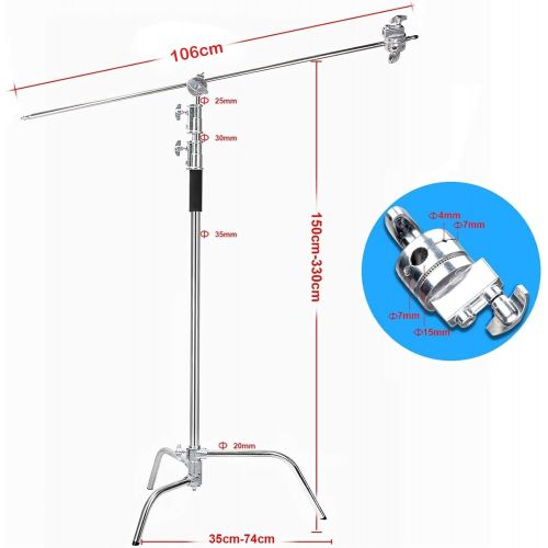  [아마존베스트]EACHSHOT C Stand Heavy Duty 100% Metal Max 10.8ft/330cm with 4.2ft/128cm Holding Arm Adjustable Light Stand cStand w/Boom Arm 2 Pcs Grip Head for Photography Photo Studio Video Ref