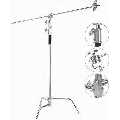  [아마존베스트]EACHSHOT C Stand Heavy Duty 100% Metal Max 10.8ft/330cm with 4.2ft/128cm Holding Arm Adjustable Light Stand cStand w/Boom Arm 2 Pcs Grip Head for Photography Photo Studio Video Ref