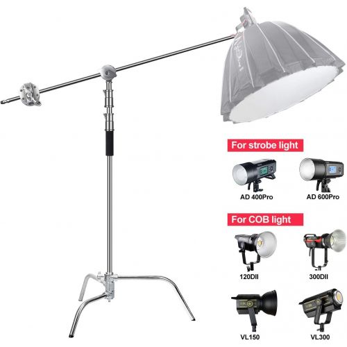  [아마존베스트]EACHSHOT C Stand Heavy Duty 100% Metal Max 10.8ft/330cm with 4.2ft/128cm Holding Arm Adjustable Light Stand cStand w/Boom Arm 2 Pcs Grip Head for Photography Photo Studio Video Ref