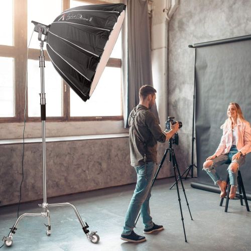  [아마존베스트]EACHSHOT C Stand Heavy Duty 100% Metal Max 10.8ft/330cm with 4.2ft/128cm Holding Arm Adjustable Light Stand cStand w/Boom Arm 2 Pcs Grip Head for Photography Photo Studio Video Ref