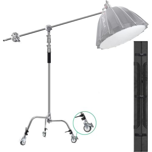  [아마존베스트]EACHSHOT C Stand Metal with Bag Wheel Max 10.8ft/330cm with 4.2ft/128cm Holding Arm 2 Pieces Grip Head for Godox AD400 Pro AD600 Pro AD600BM Aputure 120D 300D II for Photography St