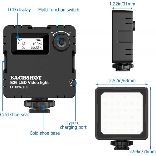  [아마존베스트]Mini LED Camera Video Light, Dimmable 2800K-8500K LCD Display Portable Video Lighting for GoPro iPhone Vlogging YouTube Video Filmmaking - EACHSHOT ES36