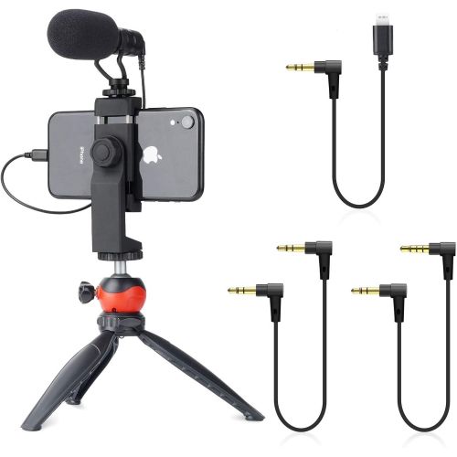  [아마존베스트]EACHSHOT Smartphone Video Rig with Shotgun Microphone, Mini Tripod, and Lightning Dongle Compatible with iPhone 11, 11 Pro, XS, XR, X, 8, 7, 6S, 6, 5S, 5 and Android - for Vlogging
