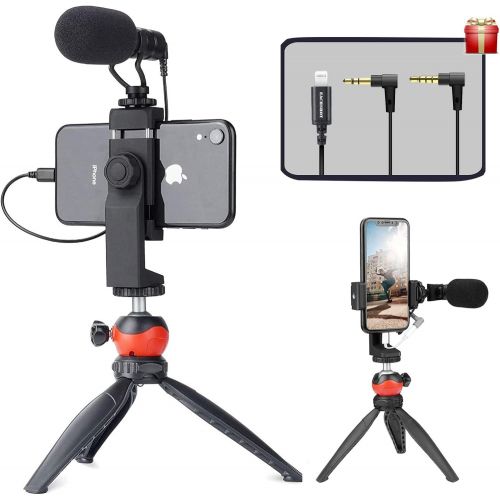  [아마존베스트]EACHSHOT Smartphone Video Rig with Shotgun Microphone, Mini Tripod, and Lightning Dongle Compatible with iPhone 11, 11 Pro, XS, XR, X, 8, 7, 6S, 6, 5S, 5 and Android - for Vlogging