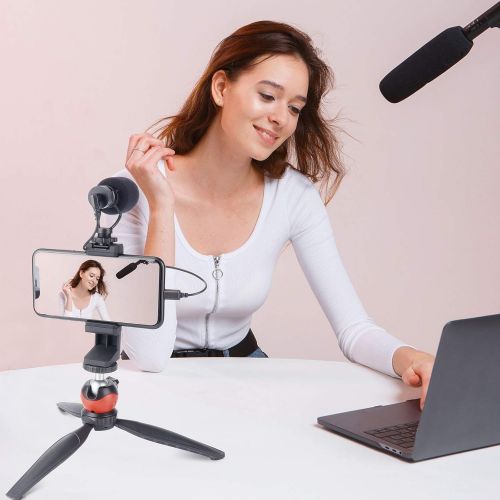  [아마존베스트]EACHSHOT Smartphone Video Rig with Shotgun Microphone, Mini Tripod, and Lightning Dongle Compatible with iPhone 11, 11 Pro, XS, XR, X, 8, 7, 6S, 6, 5S, 5 and Android - for Vlogging