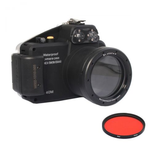  EACHSHOT 40m130ft Waterproof Underwater Camera Housing Case for Sony NEX-5N Can Be Used With 18-55mm Lens With 67mm Red Filter