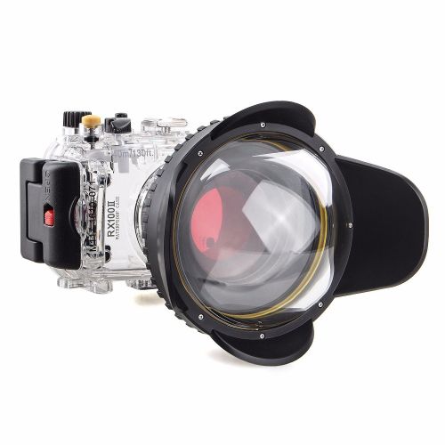  EACHSHOT 40m130f Waterproof Underwater Camera Housing Diving Case for SONY DSC-RX100 iiRX100M2RX100 Mark2 + Red Filter 67mm + 67mm Fisheye Lens + Two Hands Aluminium Tray