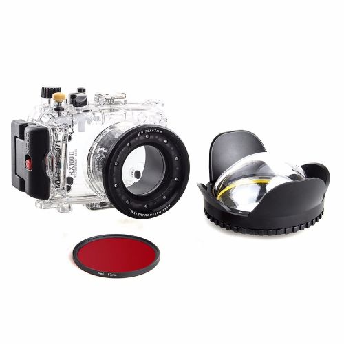  EACHSHOT 40m130f Waterproof Underwater Camera Housing Diving Case for SONY DSC-RX100 iiRX100M2RX100 Mark2 + Red Filter 67mm + 67mm Fisheye Lens