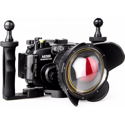  EACHSHOT 40m130ft Waterproof Underwater Camera Housing Case for A6300 Can Be Used With 16-50mm Lens + Two Hands Aluminium Tray + 67mm Red Filter + 67mm Round Fisheye