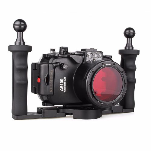  EACHSHOT 40m 130ft Waterproof Underwater Camera Housing Case Bag for Sony A5100 16-50mm Lens Camera + Two Hands Aluminium Tray + 67mm Red Filter