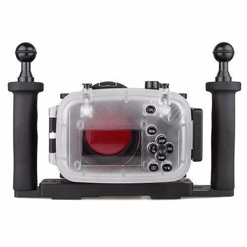  EACHSHOT 40m 130ft Waterproof Underwater Camera Housing Case Bag for Sony A5100 16-50mm Lens Camera + Two Hands Aluminium Tray + 67mm Fisheye Lens + 67mm Red Filter