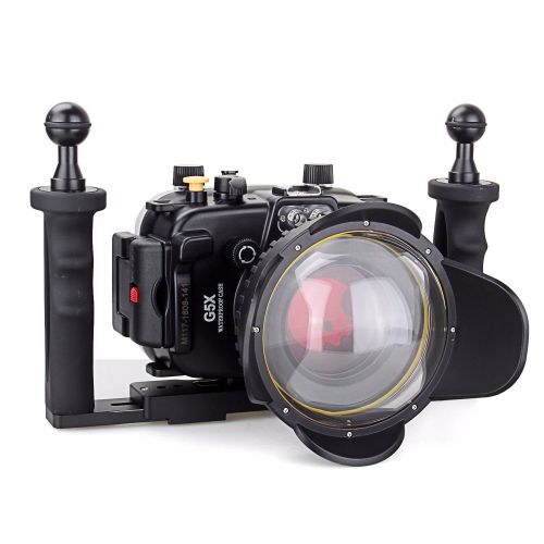  EACHSHOT 40m130ft Underwater Diving Camera Housing for Canon G5X + 67mm Fisheye Lens + Two Hands Aluminium Tray + 67mm Red Filter