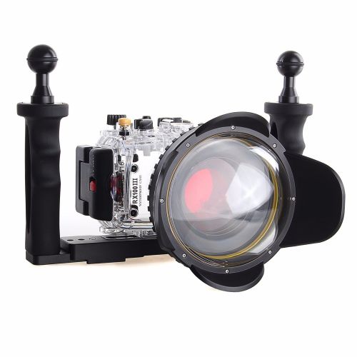  EACHSHOT 40m130f Waterproof Underwater Housing Case For Sony DSC-RX100IIIRX100 IIIRX100M3RX100 mark3 + 67mm Red Filter + 67mm Fisheye Lens +  Two Hands Aluminium Tray