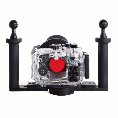  EACHSHOT 40m130f Waterproof Underwater Housing Case For Sony DSC-RX100IIIRX100 IIIRX100M3RX100 mark3 + 67mm Red Filter + 67mm Fisheye Lens +  Two Hands Aluminium Tray