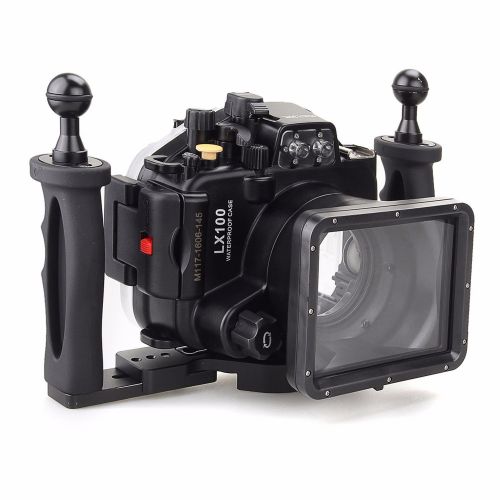  EACHSHOT 40M130ft Underwater Housing for Panasonic Lumix LX100 with 27-75mm Lens + Two Hands Aluminium Tray