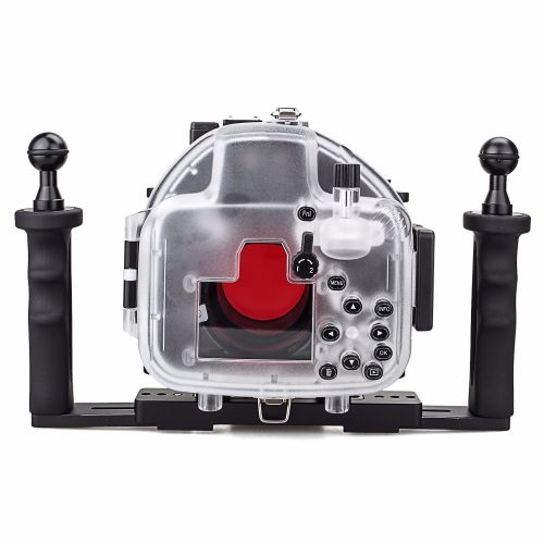  EACHSHOT 40M130ft Waterproof Underwater Camera Housing Diving Case for Olympus E-M5 II Can Be used with 12-50mm Lens + EACHSHOT 67mm Fisheye Lens + Red Filter + Two Hands Aluminiu