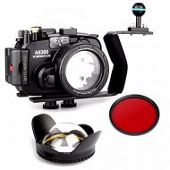 EACHSHOT 40m/130ft Waterproof Underwater Camera Housing Case for A6300 Can Be Used With 16-50mm Lens + Aluminium Diving handle + 67mm Fisheye Lens + 67mm Red Filte
