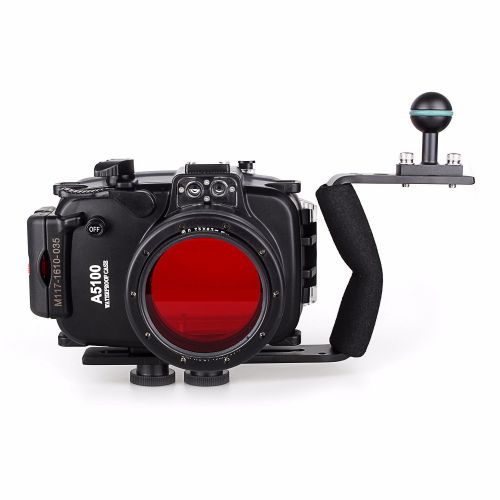  EACHSHOT 40m 130ft Waterproof Underwater Camera Housing Case Bag for Sony A5100 16-50mm Lens Camera + Aluminium Diving handle + 67mm Red Filter