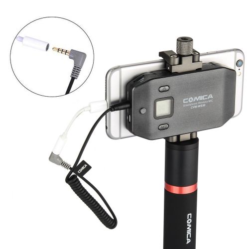  EACHSHOT Comica CVM-WS50(B) Professional Wireless Lavalier Microphone UHF 6-Channel with Handle Grip for Camera DSLR Smartphone iPhone X 8 8 plus 7 7plus 6 6s Samsung IOS Android (