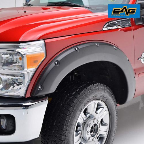  EAG Front and Rear Fender Flares 4pcs Textured Black Pocket Rivet Style Fit for 11-16 Ford Super Duty F250/F350