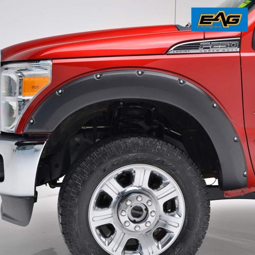  EAG Front and Rear Fender Flares 4pcs Textured Black Pocket Rivet Style Fit for 11-16 Ford Super Duty F250/F350